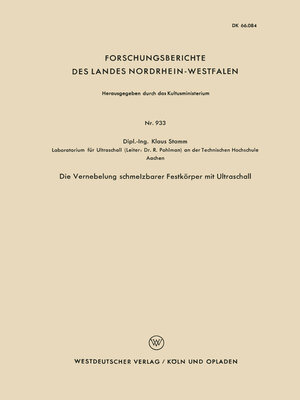 cover image of Die Vernebelung schmelzbarer Festkörper mit Ultraschall